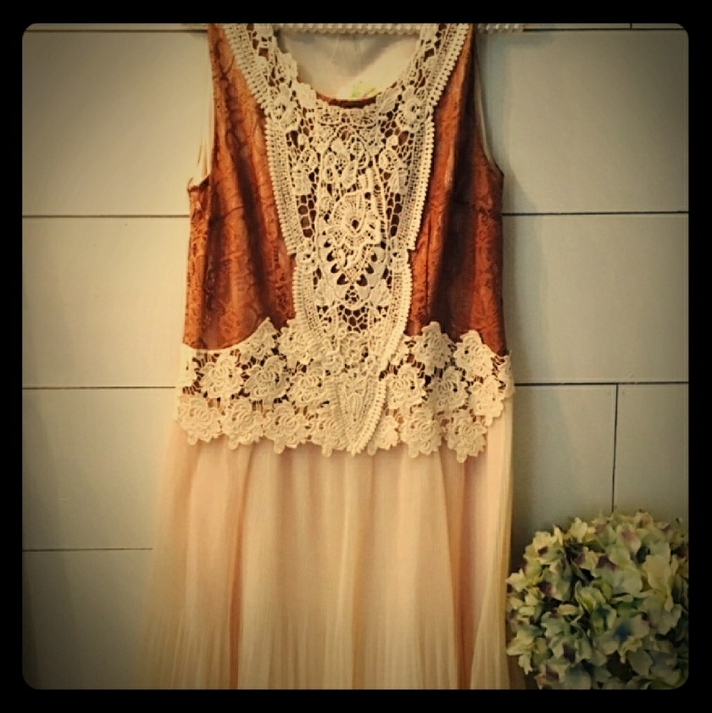 Cream and lace knee length dress